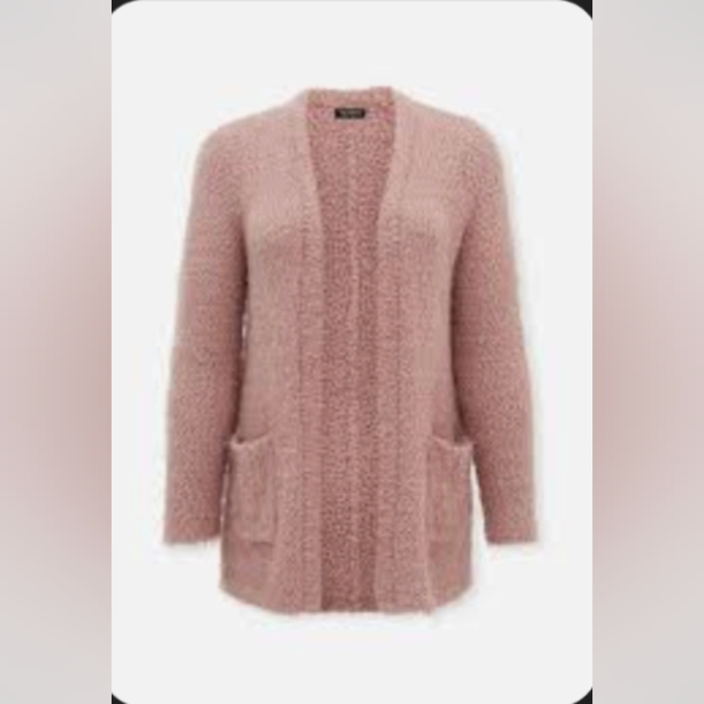 Torrid Fuzzy Pink Popcorn Yarn Open Front Longline Cardigan Sweater Women's 2